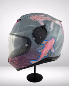 Motorradhelm mit Airbrush Lackierung: Streetart vs. Japan. Ansicht links.