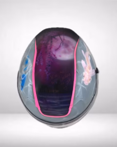 Motorradhelm mit Airbrush Lackierung: Streetart vs. Japan. Ansicht oben.