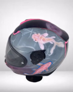 Motorradhelm mit Airbrush Lackierung: Streetart vs. Japan. Ansicht Ansicht links oben.
