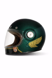 Motorrad Helm mit grünem Custom Paint Job, Airbrush Gestaltung, passend zur Honda des Kunden